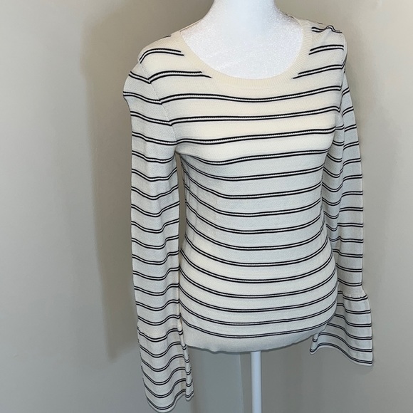 Ann Taylor Sweaters - NWT Ann Taylor black & white striped bell sleeved crew scoop neck sweater top xs